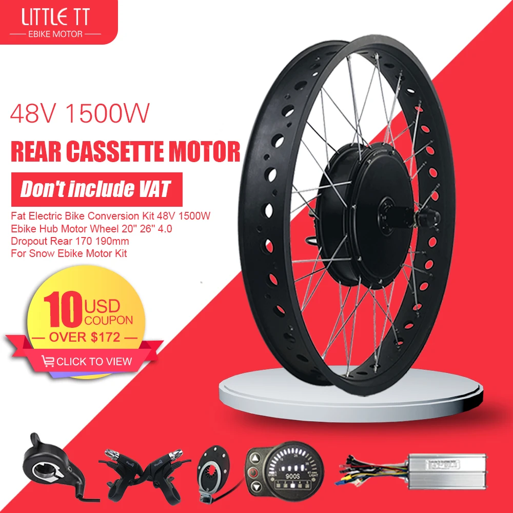 

Fat Electric Bike Conversion Kit 48V 1500W Ebike Hub Motor Wheel 20'' 26'' 4.0 Dropout Rear 170 190mm For Snow Ebike Motor Kit