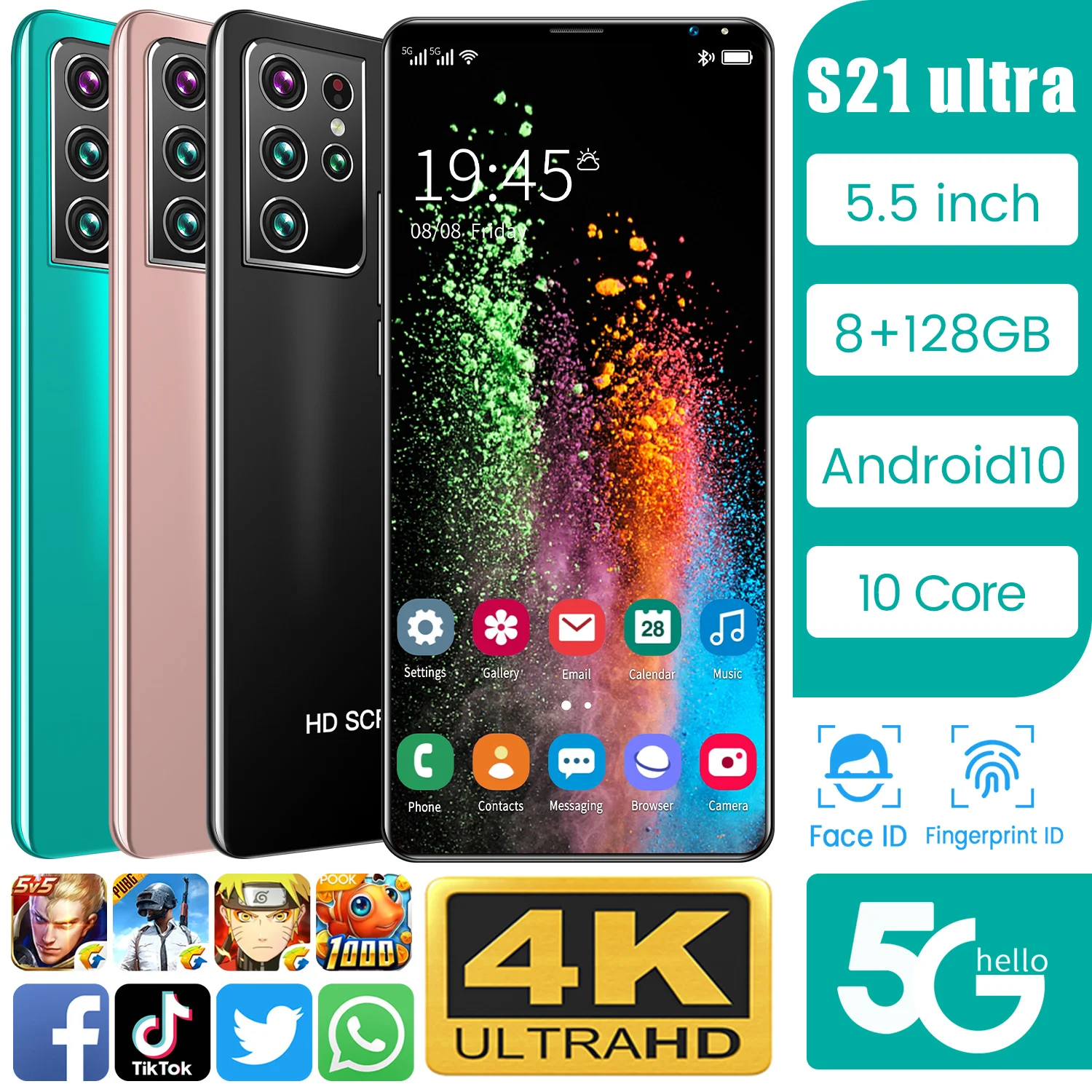 

Смартфон глобальная версия S21 Ultra, Android, 8 ГБ + 128 ГБ, HD экран 7,1 дюйма, две Sim-карты, 10 ядер, 24 Мп + 48 МП, 4800 мАч, GPS