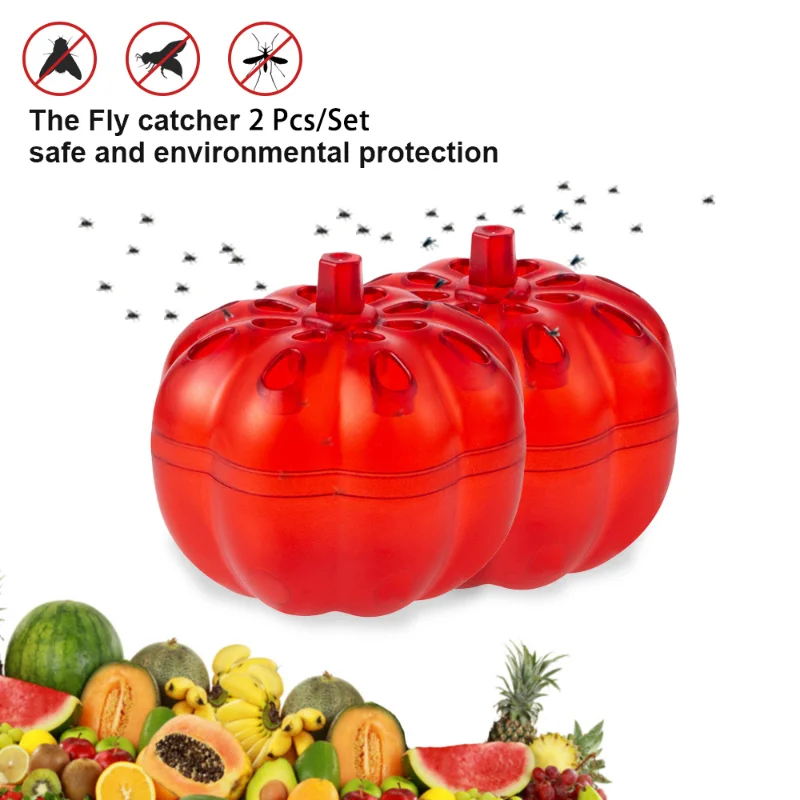 

New 2 Pcs Fruit Fly Trap Red Pumpkin Shape Fruit Fly Killer Home Kitchen Non-Toxic Gnat Killer Fly Catcher Pest Insect Control