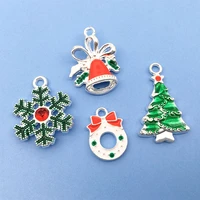 5pcs enamel gold plated zinc alloy christmas earrings charms pendant for diy handmade fashion necklace jewelry making accessorie