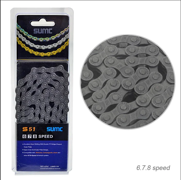 Цепь SUMC - S51 1/2&quotx3/32&quot 6/7/8 ск. 116 звеньев серая с замком SL571R (аналог KMC Z7) |
