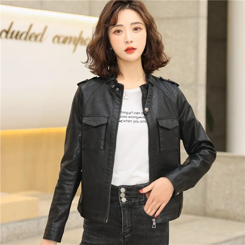 100% genuine real Autumn Winter 2023 Women's Sheepskin Jacket Fit Short Haining Motorcycle Leather Coat Versatile Slim