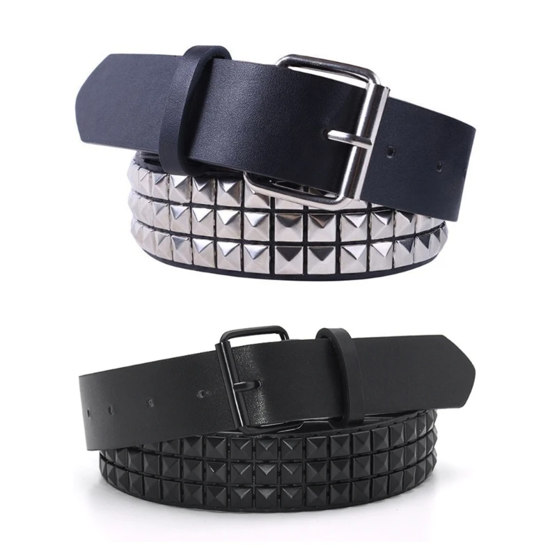 

Metal Square Waist Belt with Pin Hole Decors Vintage Pu Wide Adjustable Woman Waist Seal Cowgirl Belt for Coat Pant
