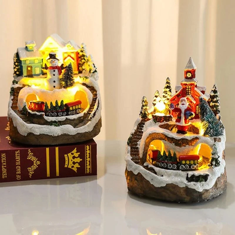 

2023 Christmas Village Houses Sets Rotating Train Display Figurines-LED Light Up Musical Battery Operated Holiday Xms Decoratio