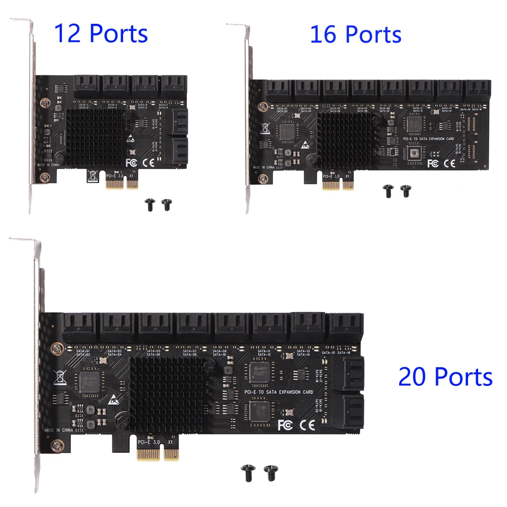 PCIE Adapter 20/16/12 Port PCI-Express X1 to SATA 3.0 Expansion Card 6Gbps High Speed Add On W/ PCI-E X4 X8 X16 | Компьютеры и офис