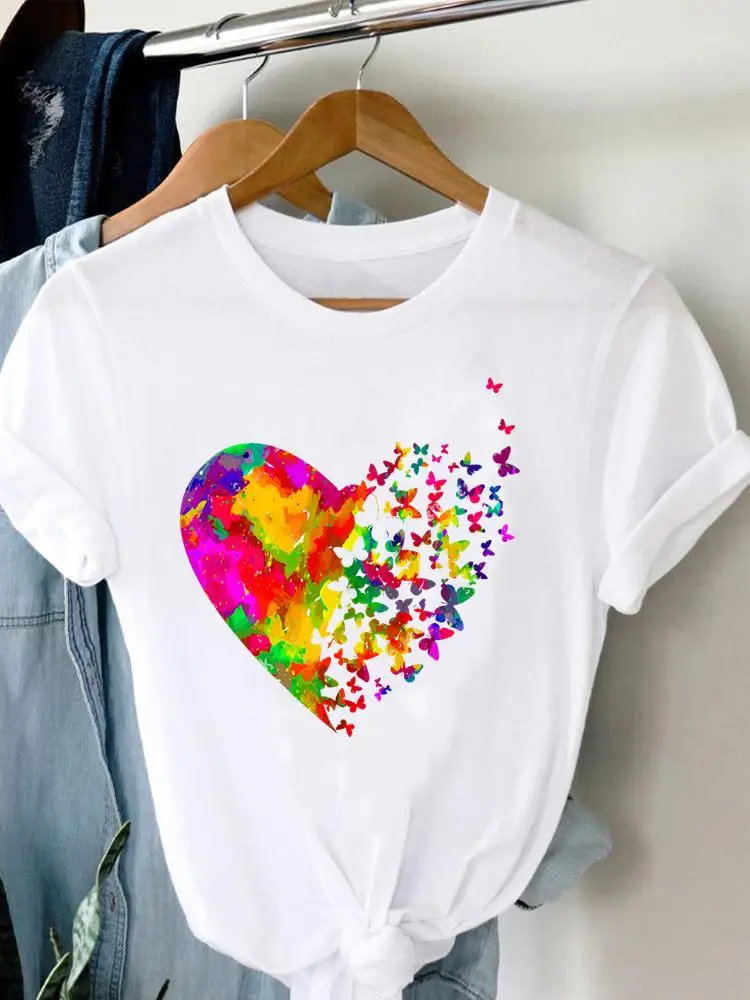 

Love Heart Trend Lovely Style Clothing Fashion Tee Graphic T Shirt T-shirt Summer Women Short Sleeve Print Clothes Female Top