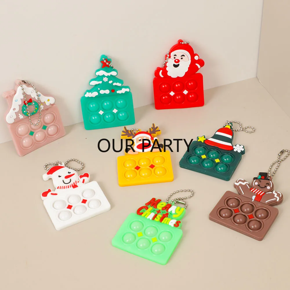 

8 шт., мини-поп-пузырь с Санта-Клаусом и оленями, подвеска-непоседа, игрушка для снятия стресса для детей, сувениры для рождественской вечеринки, новогодняя сумка для подарков