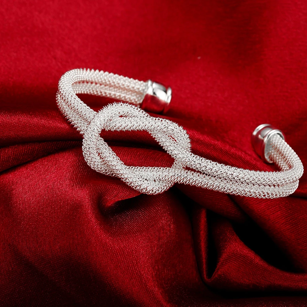 Фото Элегантные браслеты-Обручи из сетчатой ткани серебряного цвета 925 пробы