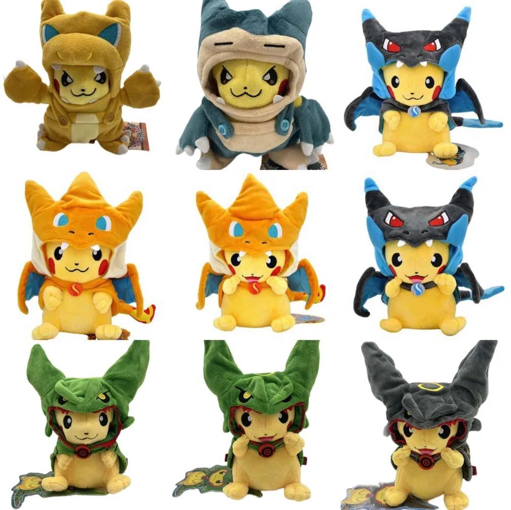 

23CM Pokemon Plush Toy Pikachu Cosplay Peluche Doll Cross Dressing Charizard Garchomp Lucario Rayquaza Stuffed Doll Kids Gift