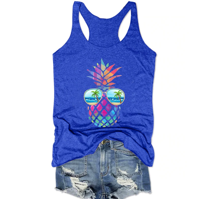 

Pineapple Tank Top Summer Tank Tropical Womens Tops Pineapple Shirt Camping Tank Tops Cartoon Beach Women's Tank