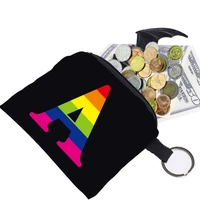 wallet women initial name rainbow letter pattern print small coin pouch keyring bag canvas mini purse organizer headset bag case