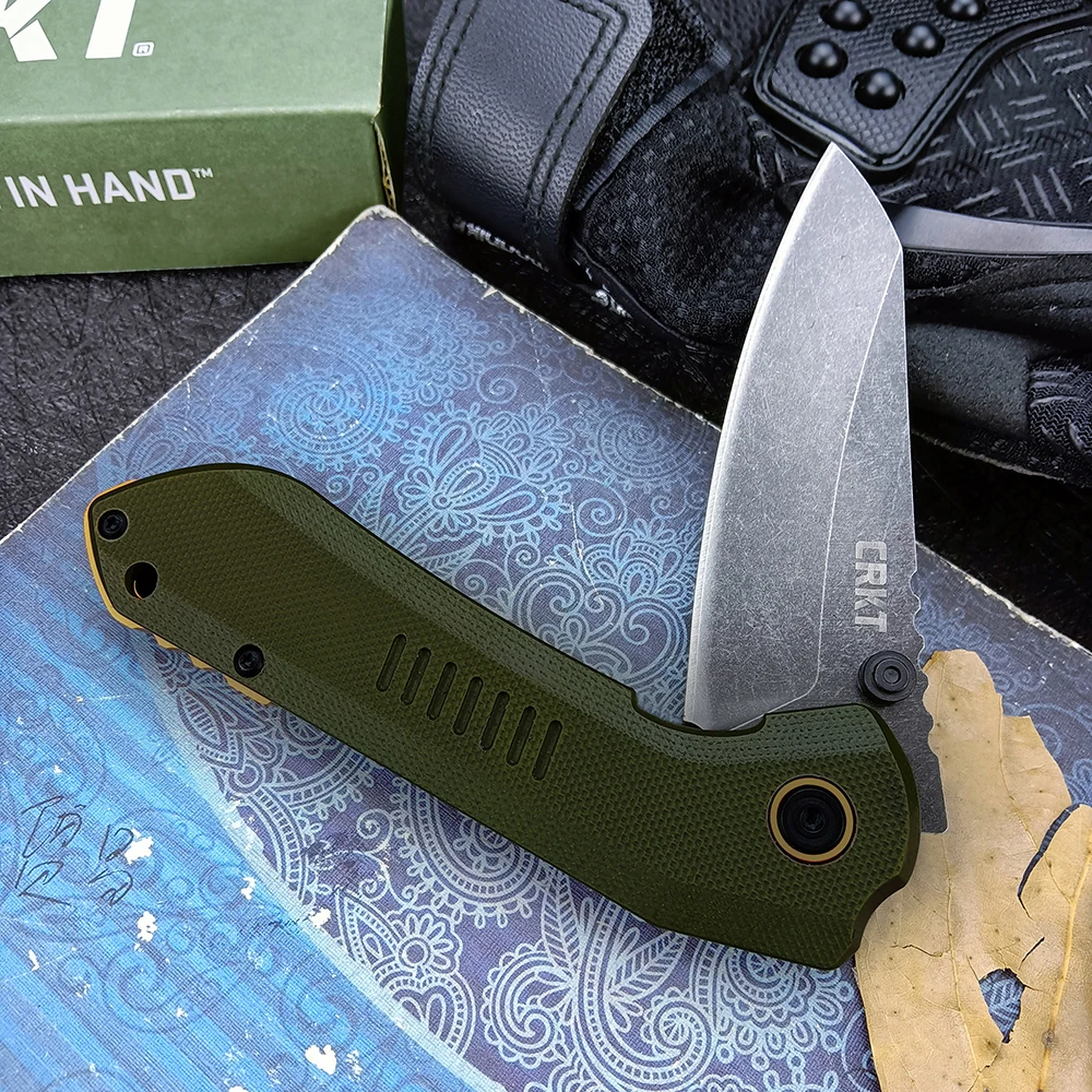 

New CRKT 6280 TJ Schwarz Overland Folding Knife 2.997" Black Stonewashed Plain Blade, OD Green G10 and Stainless Steel Handles