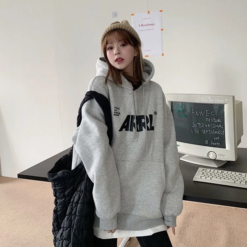 

2022 letter print new hooded sweater women's spring long-sleeved lazy style loose hooded top