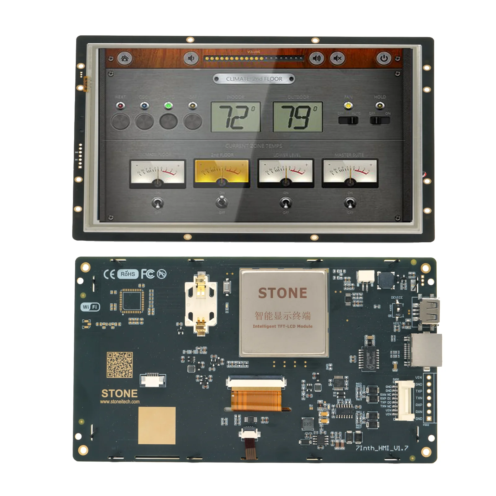 7inch design for Industrial use TFT-LCD touch module with rs232, 7 800*480 LCD display module