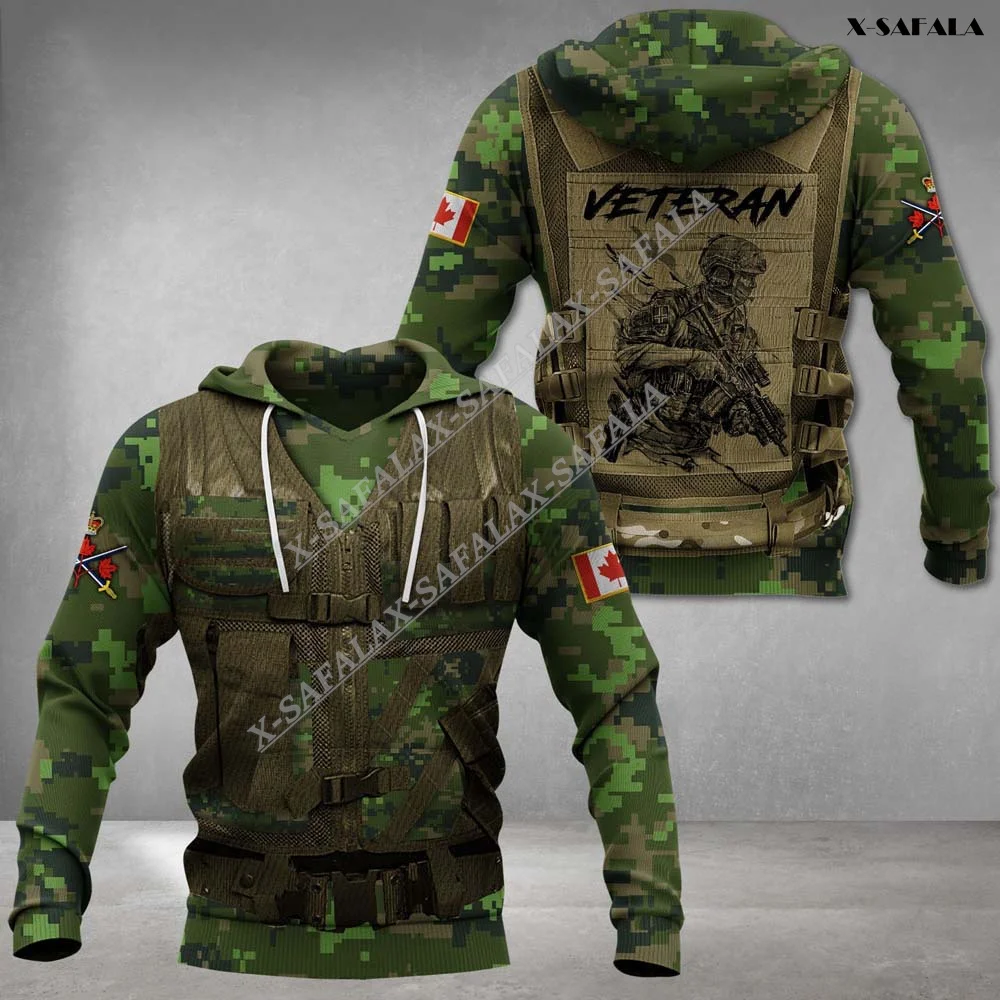

Canada Veterans Army Country Flag Custom Name 3D Print Hoodies Comfortable Round Neck Men's Casual Cardigan Top