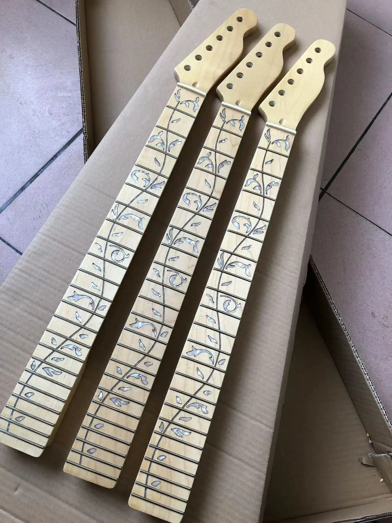 22 Fret Guitar Neck for TL Beautiful Glazed Vine Inlay Tree of Life New Replacement for DIY Dual Truss Rod