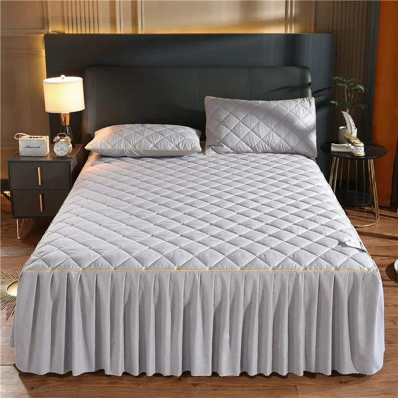 

European Luxury Quilted Bed Skirt Winter Warm Thicken Velvet Bedspread King Good Hand Feeling Bed Cover Not Included Pillowcase