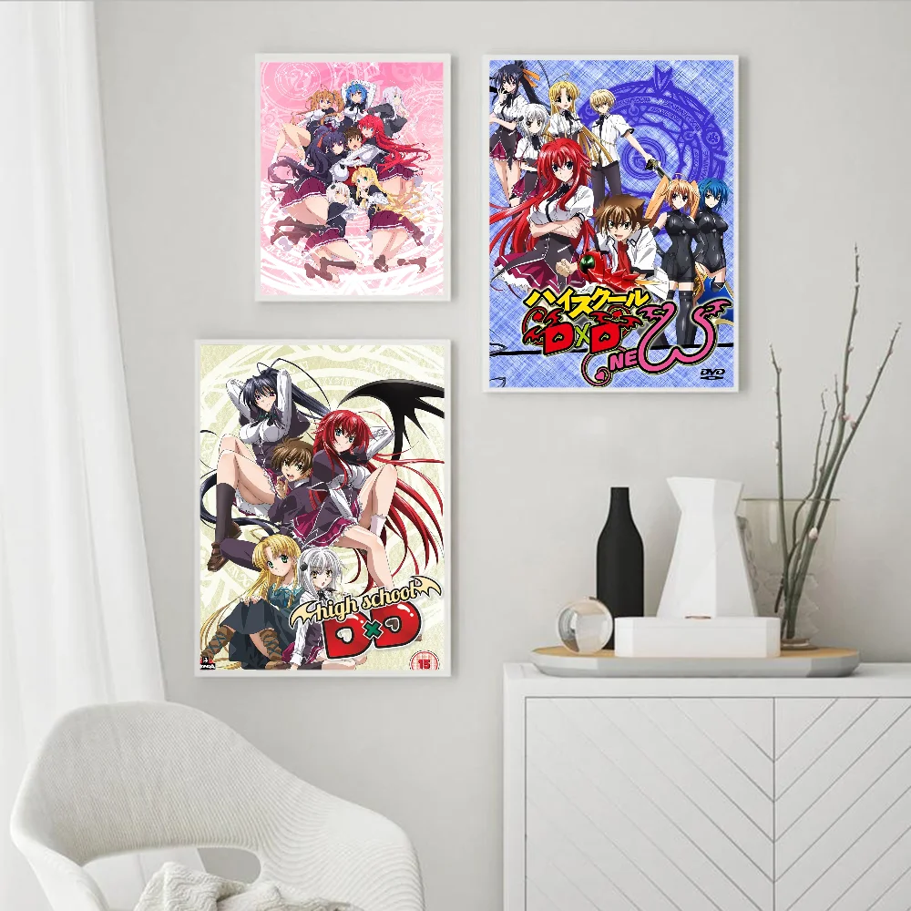 Anime High School DXD Vintage Posters Sticky Retro Kraft Paper Sticker DIY Room Bar Cafe Kawaii Decor