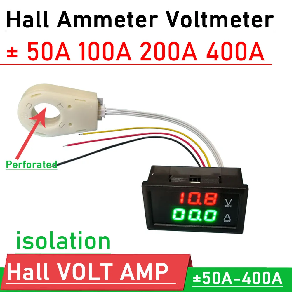 

lithium Battery Monitor Hall Ammeter Voltmeter DC 0-300V ± 50A 100A 200A 400A LED Digital 12V 24V 36V 48V 60V 72V Lifepo4 Li-ion