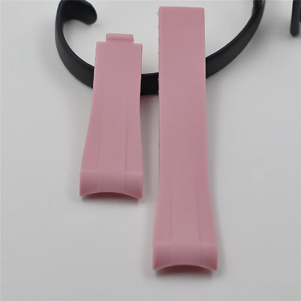 Pure Color 20mm Rubber Watch Strap Band Waterproof Elbow Watchband Replacement Accessories Watch Parts