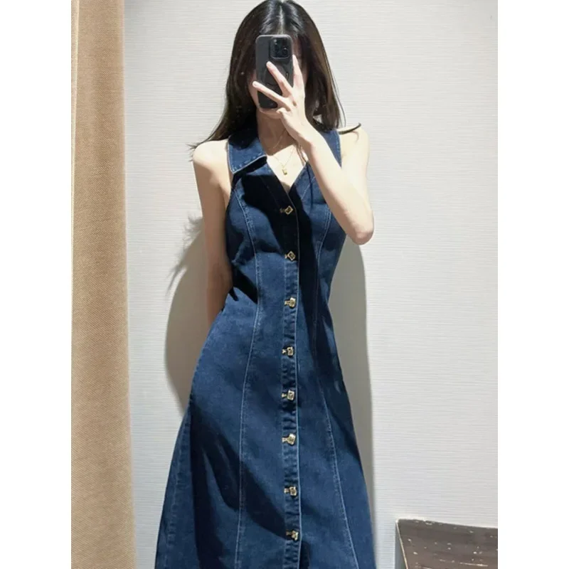 Элегантное джинсовое платье без бретелек во французском стиле для женщин новое