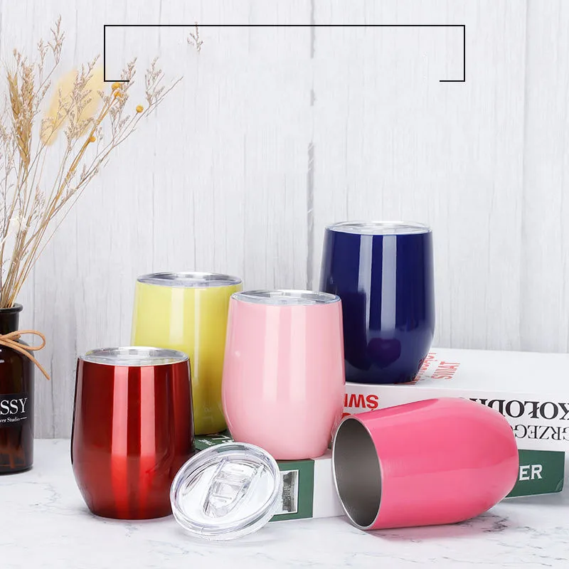 

12oz Stainless Steel Vacuum Flask Thermos Cup Cute Double Eggshell Cup Vacuum Flasks Travel Coffee Mug Creative Red Wine Cup