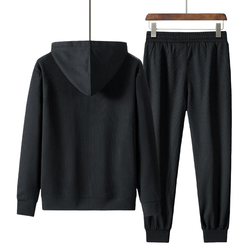 Mens Casual Jogging Tracksuit Autumn Fashion Hooded Jacket Pants Drawstring 2 Piece Set Harajuku Solid Color Male Sportswear