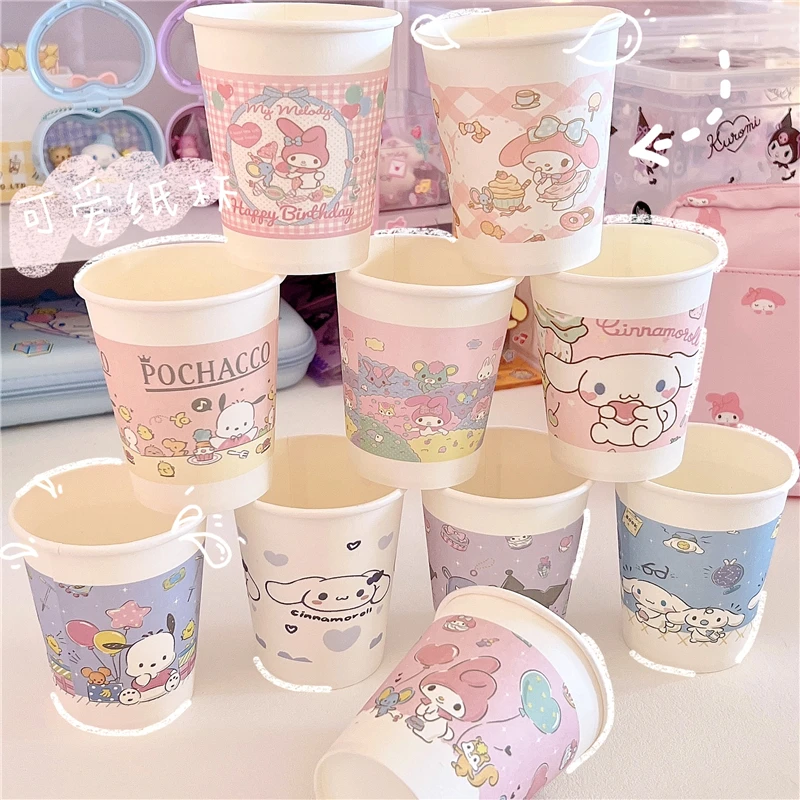 

Kawaii My Melody Cinnamoroll Kuromi одноразовые бумажные чашки для домашвечерние питьевой фруктовый сок для вечевечерние бумажные чашки