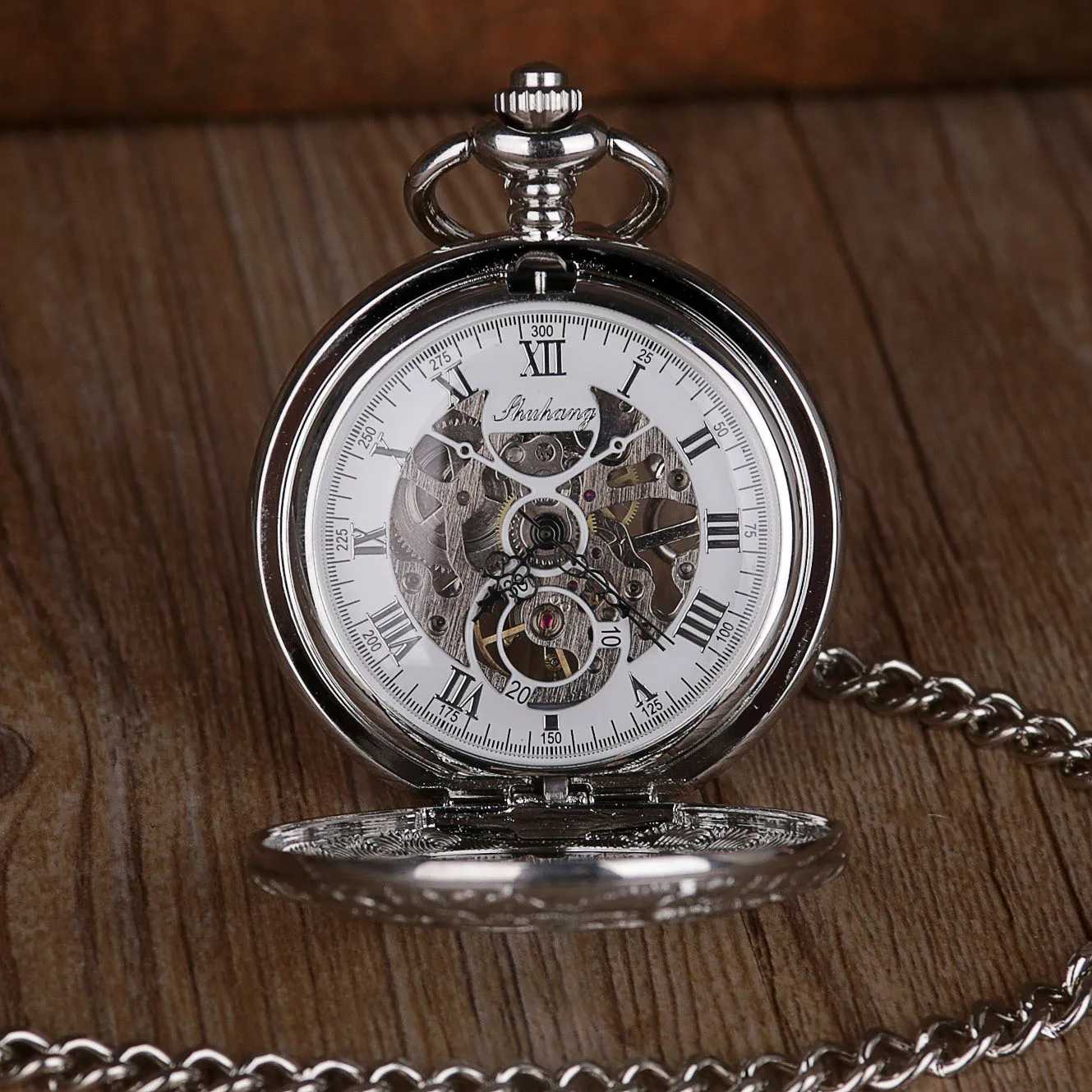 Roman Numerals Display Vintage Mechanical Pocket Watch Clock With Chain Pendant Men Women Popular Gifts