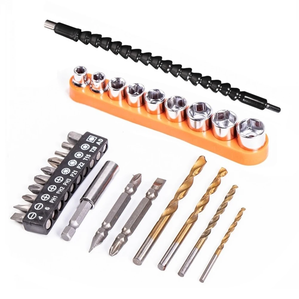 

27Pcs Multifunctional Screwdriver Socket Drill Bit Set Flexible Shaft Extension Batch Universal Joint Woodwork Power Tool Accs