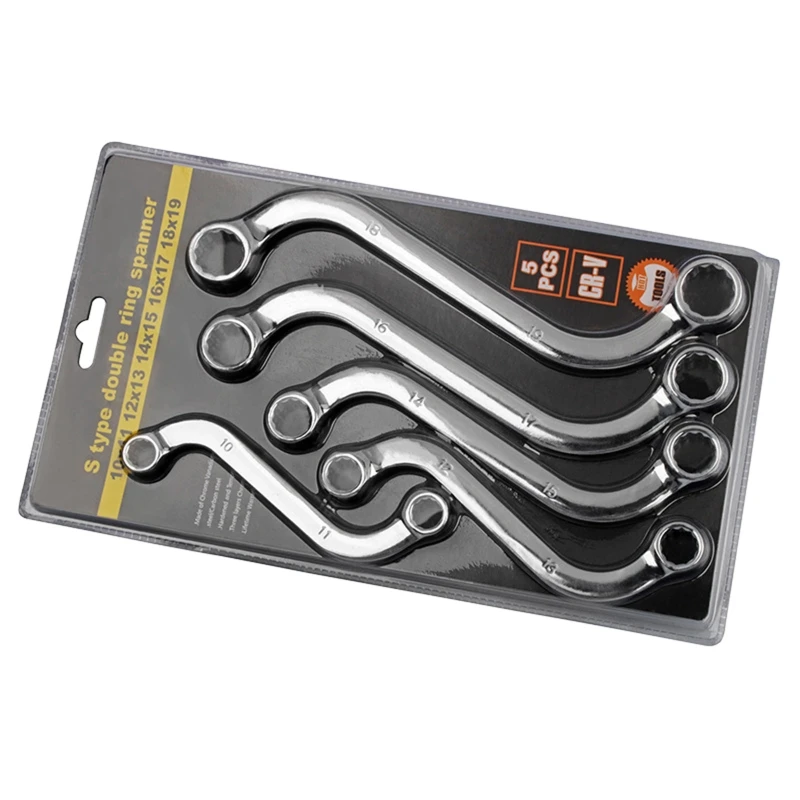 

5x Double-headed Wrench Set Practical S-Shape Spanner Auto Repairing Tool S-Style Box Spanner 12 Point Box Ends for Home