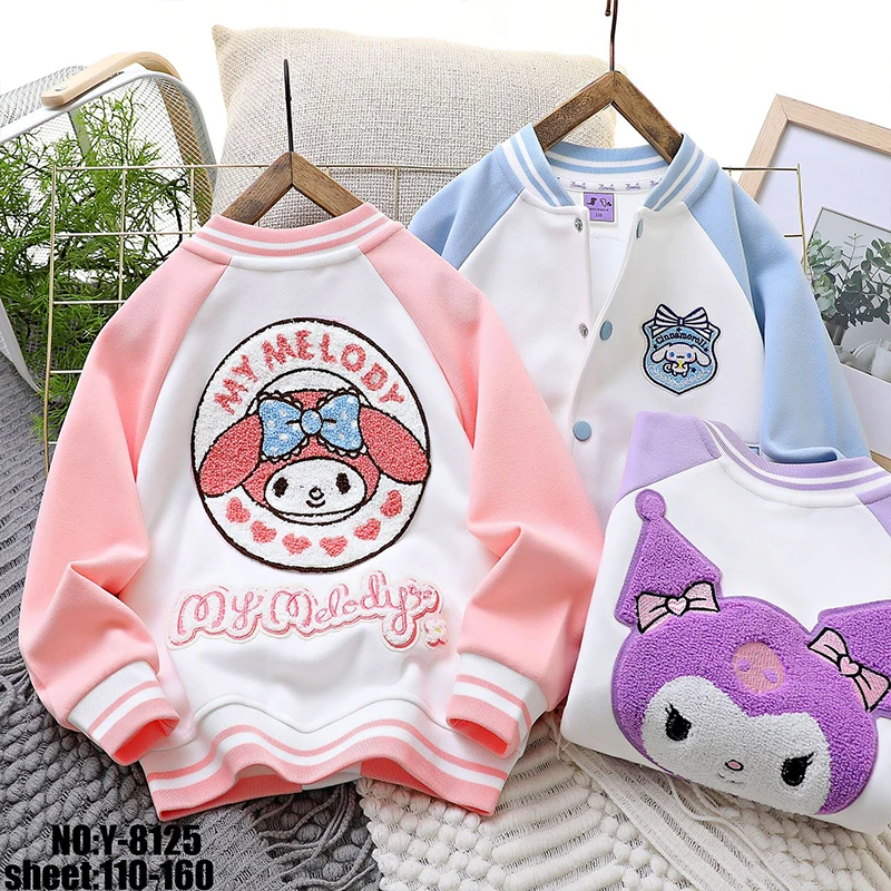 

Куртка Kuromi Cinnamoroll с длинным рукавом, женское сердце, милая мультяшная детская бейсбольная форма My Melody, одежда, прекрасные игрушки для девочек
