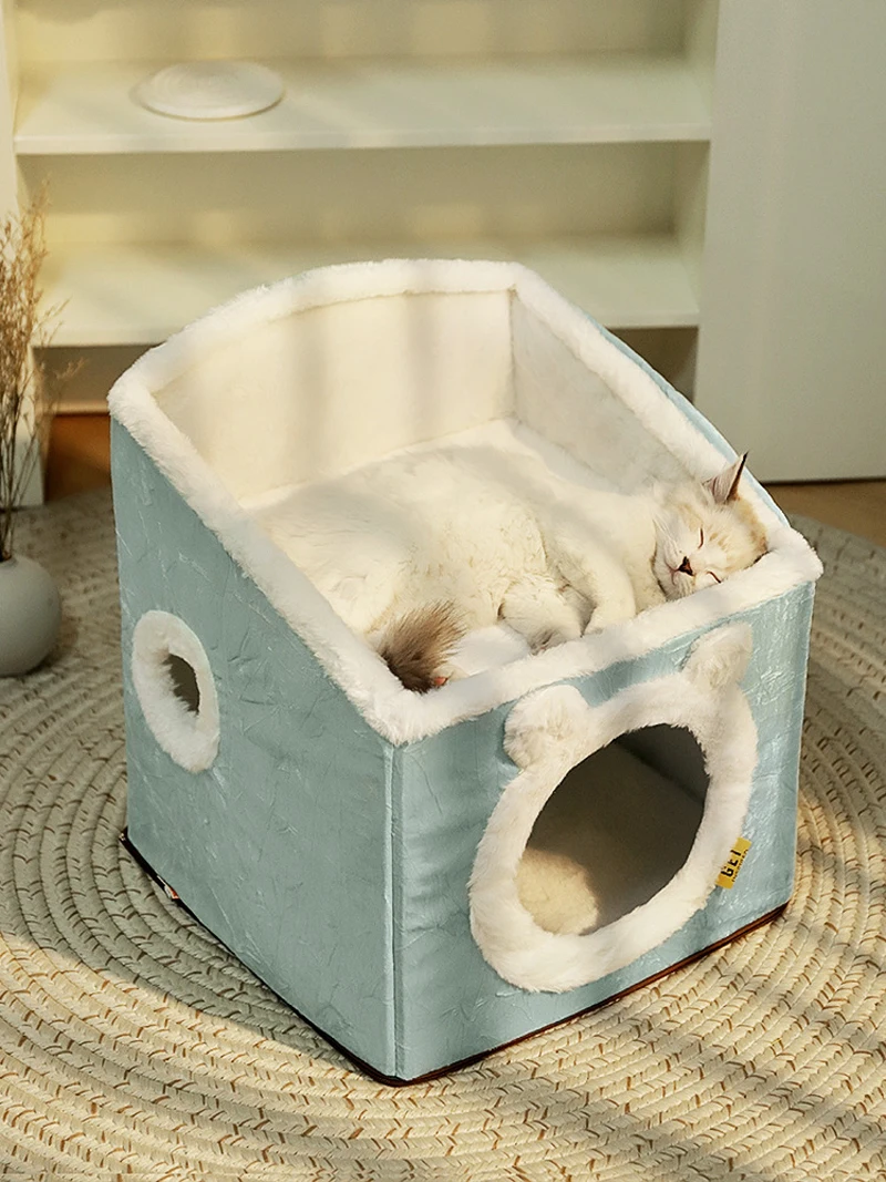 

New Cat Nest Matching Color Polyester Cotton Wool Fashion Soft Comfortable Double-Deck Small Dog House Household Pet Supplies JJ