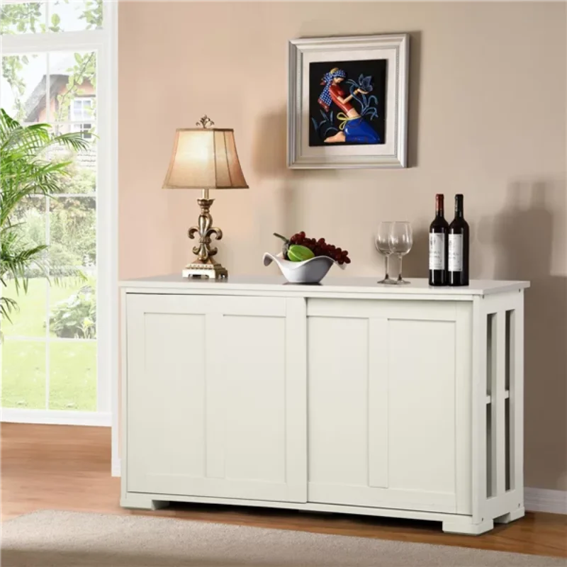 

Alden Design Wooden Buffet Storage Cabinet with Sliding Doors, Antique White