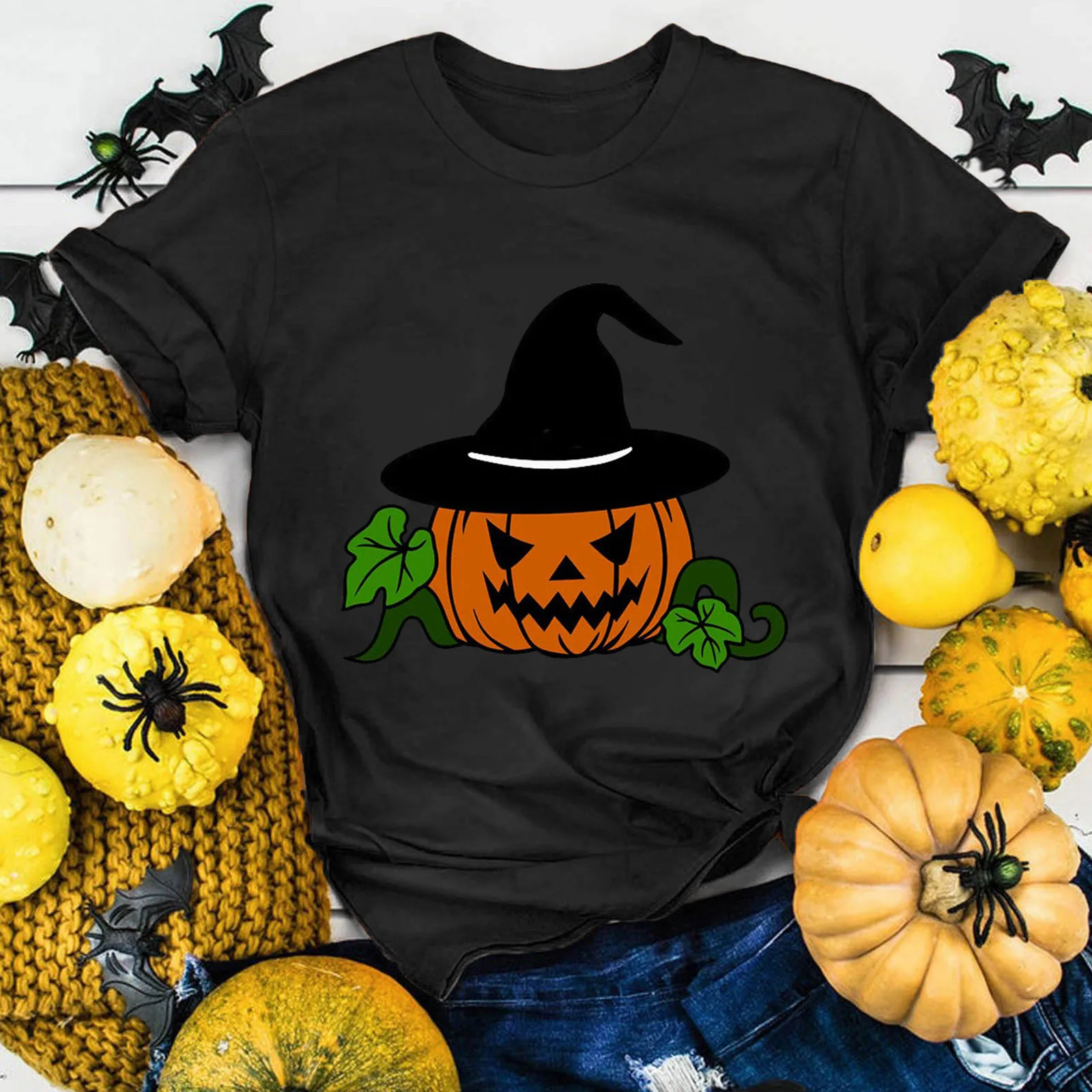 

Womens Halloween Print O Neck Short Sleeve Tops Blouse Tees T Shirt Summer Shirts for Women