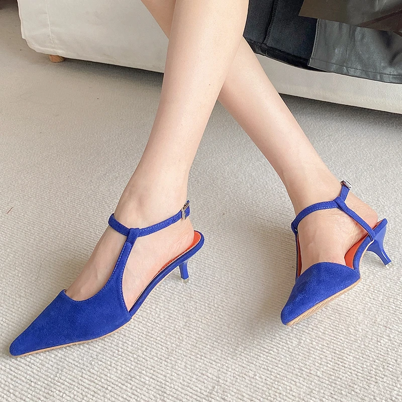 

Женские повседневные уличные мюли на среднем каблуке с ремешком и пряжкой, женские туфли-лодочки с острым носком, Модные женские сандалии ...