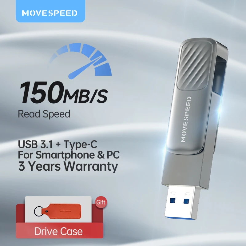 USB флеш накопитель MOVESPEED 2 в 1, USB 3,1, OTG, Type C, 128 ГБ, 256 ГБ, 512 ГБ, 64 ГБ