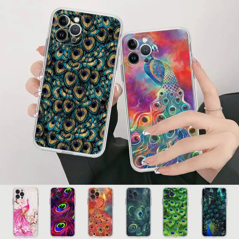 

Peacock feather Phone Case Silicone Soft for iphone 14 13 12 11 Pro Mini XS MAX 8 7 6 Plus X XS XR Cover