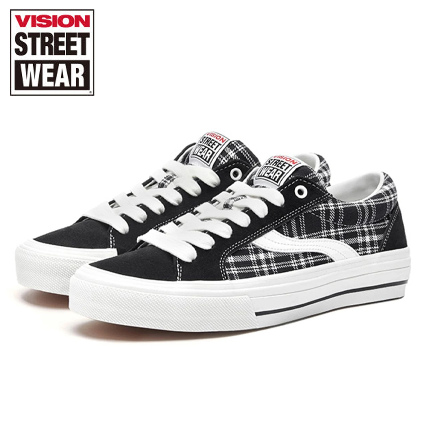 Vision Street Wear x Odd Classics Skateboarding Shoes Men Retro Low Top Suede Canvas Shoes Unisex Skate Sneakers Plaid Pattern