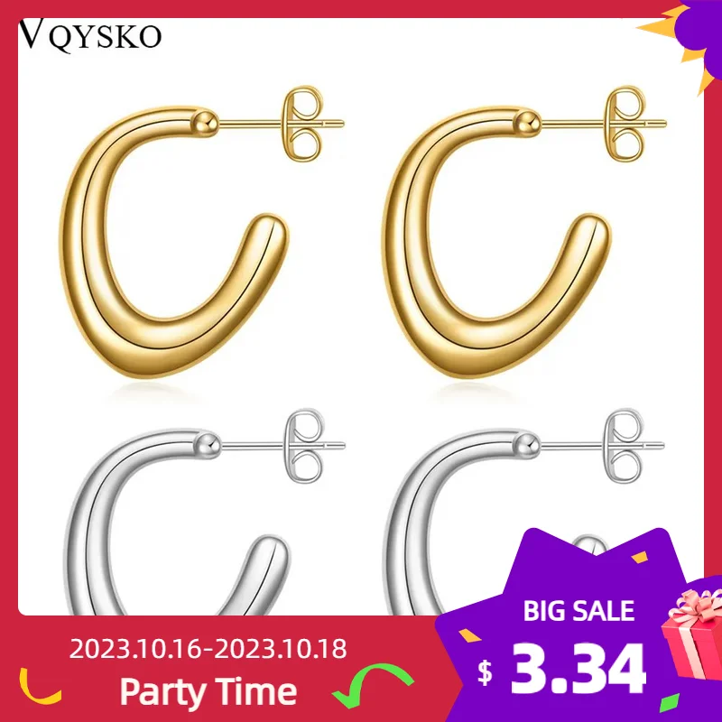 

VQYSKO C -Shaped Hoop Earrings Chubby Smooth Texture Minimal Stylish Gorgeous Boutique Brands Woman Jewelry Gifts For Her