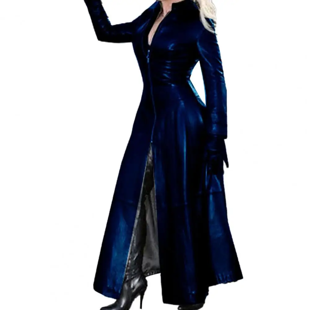 

Однотонная куртка из искусственной кожи, шикарный Женский Тренч из искусственной кожи, облегающие куртки на молнии с подставкой для женщин на осень