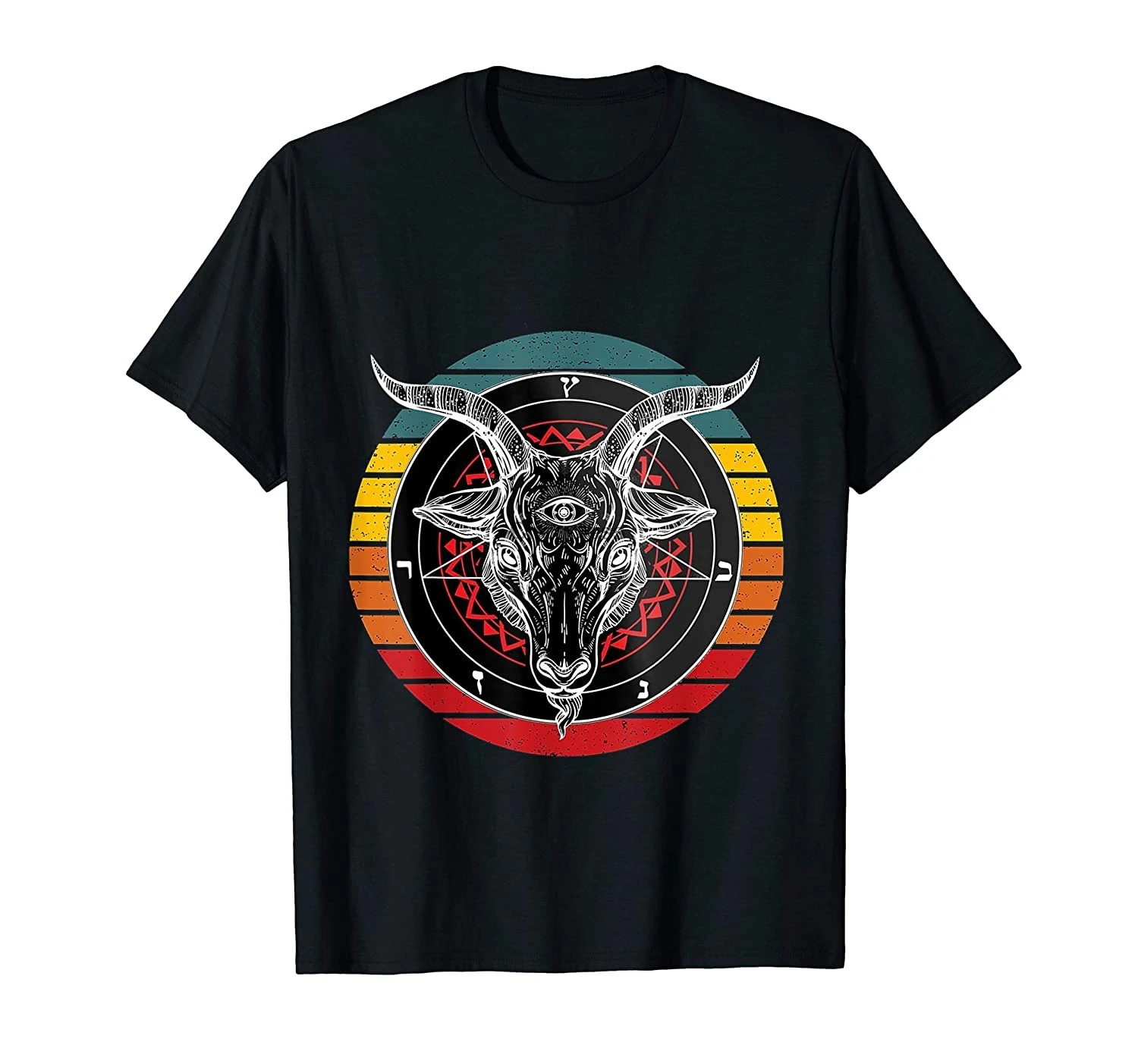 Satan Goat Retro T-Shirt Men Cotton Tshirt Tees Tops Harajuku Streetwear