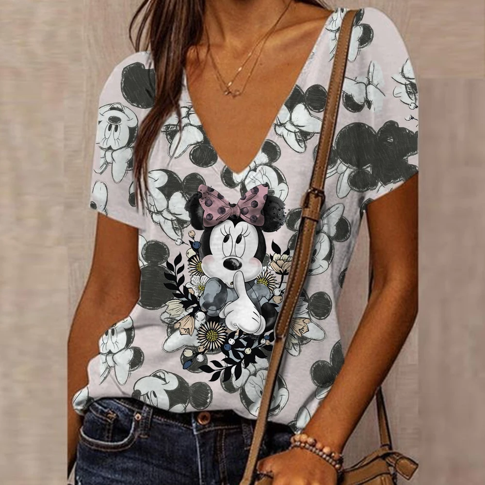 Женская футболка с коротким рукавом V-образным вырезом и 3D-принтом