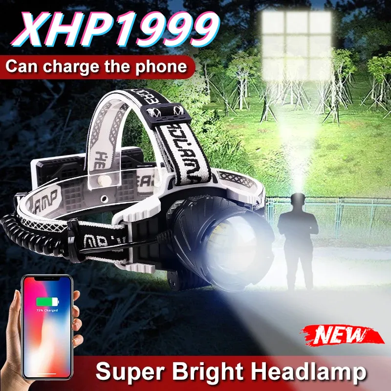 

Налобный фонарь XHP199, мощный яркий налобный фонарь, светодиодный головной фонарь высокой мощности с зарядкой от USB, 18650 Водонепроницаемый нал...