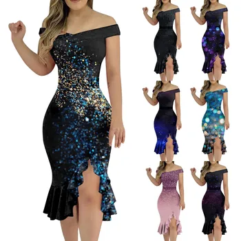 Elegant Party Dresses For Women 2023 Fashion Sexy Dress Off Shoulder Tight Irregular Bottom Dress Luxury Wedding Evening Dresses 1
