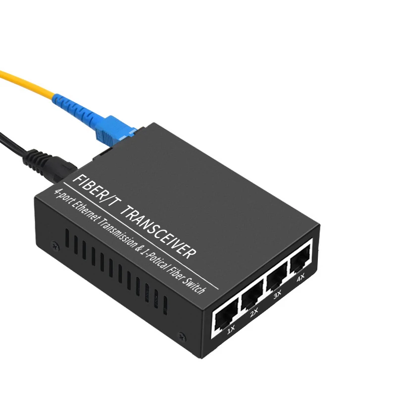 4 Port RJ-45 Gigabit Ethernet to WDM SC Single Mode Fiber Media Converter Built-in Moduleto UTP Cat5e Cat6 100M AutoSensing Set