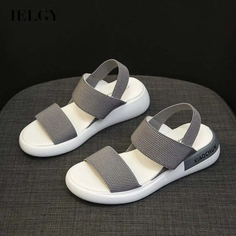 

IELGY sports sandals women's elastic elastic flat outer wear fairy style Roman beach