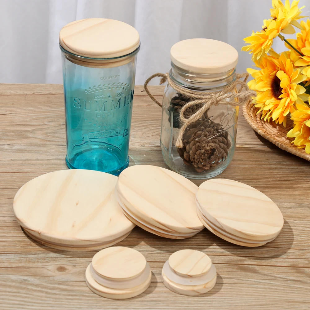 Bamboo Mason Jar Storage Canning Lids Drinking Cup Covers Reusable Seal Ring Pine Wooden Lid Caps For Glass Jars Ceramic Mugs