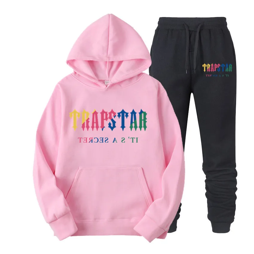 

New Brand TRAPSTAR Printed Sportswear Suit 14 Colors Warm 2 Piec Sets Loose Hoodie Sweatshirt + Pants Set Hoodie Jogging Clothes