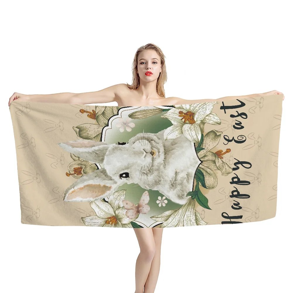 

Customized Microfiber Beach Towel Cute Rabbit Print Adult Summer Large Beach Mat Quick-drying Swimming Pool Towel Bath Towel
